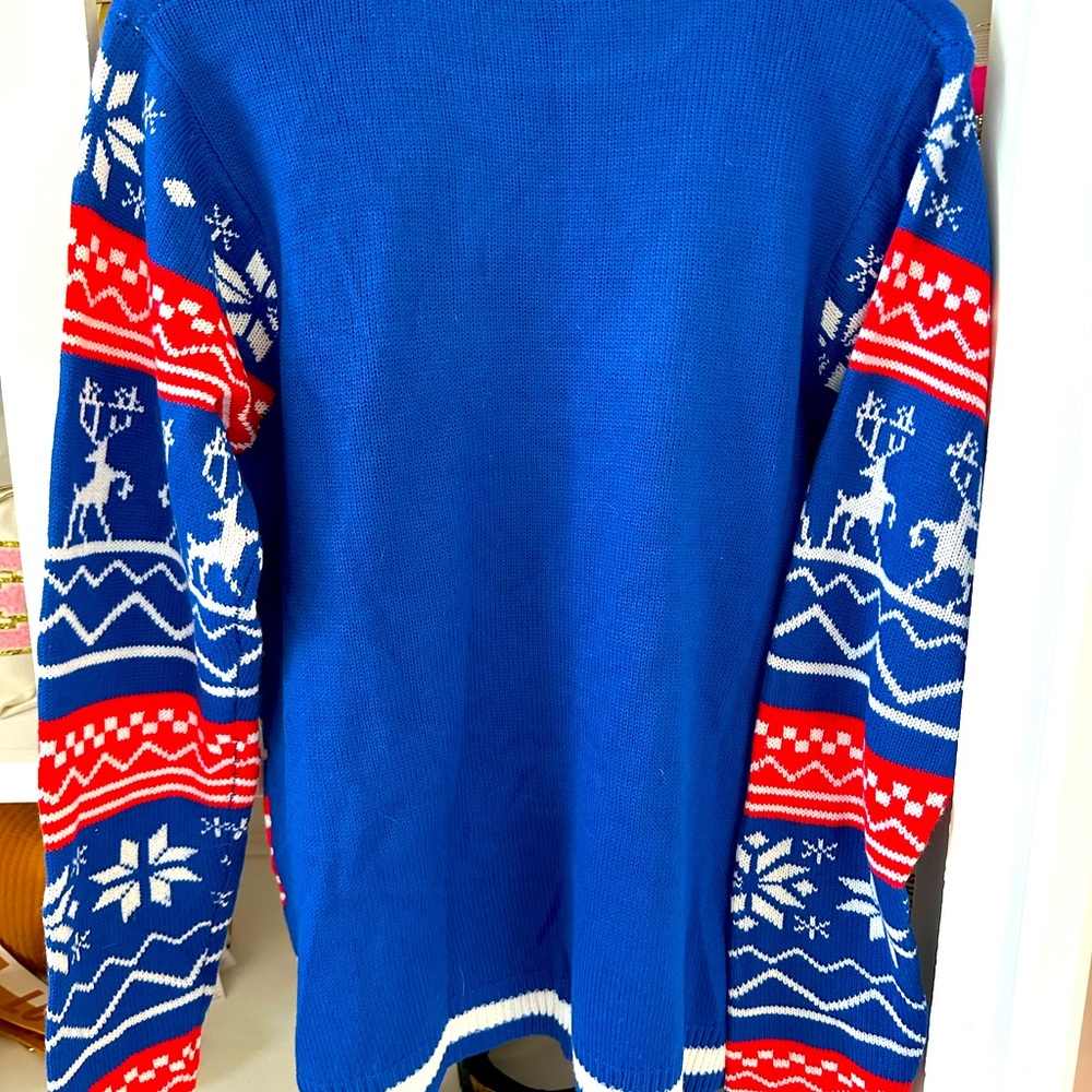Jolly Sweaters Faux Cadigan Tie Vest Ugly Christmas Holiday Sweater MEDIUM - Picture 3 of 3